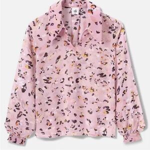 Cabi Pounce Top Pink Print Sheer Blouse Small Style 6501